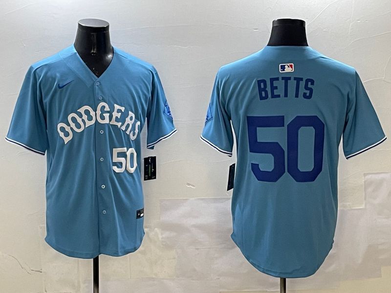 Men Los Angeles Dodgers 50 Betts Light Blue Throwback Game 2025 Nike MLB Jersey style 20